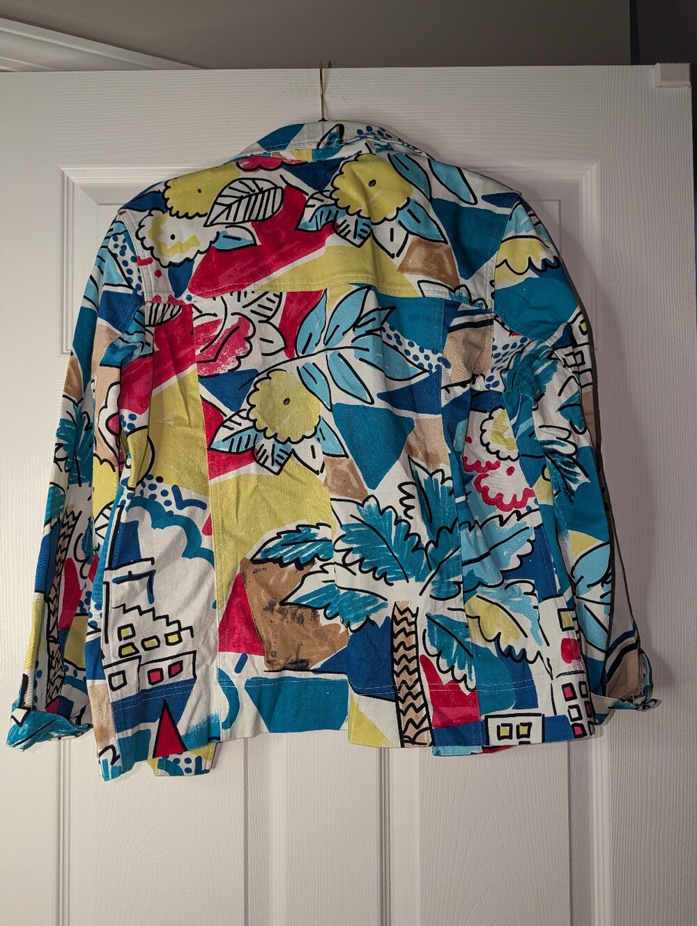 Additions by Chico's Size 1 Tropical Print Lightweight Jacket Blazer Art to Wear - Picture 5 of 6